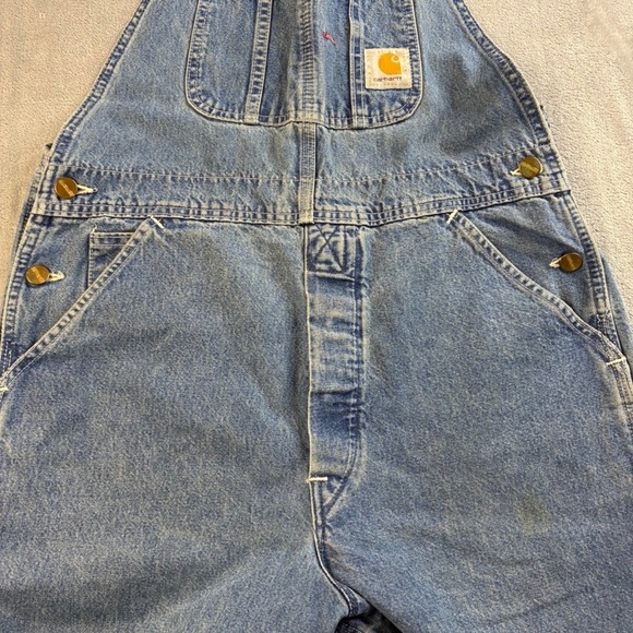 Carhartt Vintage Bibs Denim Carpenter Overalls Blue Wide Leg Men 34x26 47" Total - Picture 13 of 16